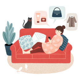 女孩手机网购插画