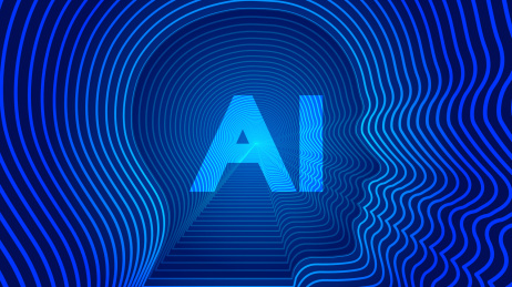 AI人工智能，线条组成人体头部轮廓。科学技术与工程概念。