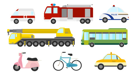 矢量扁平汽车自行车摩托车