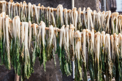 晾晒的农家小白菜干