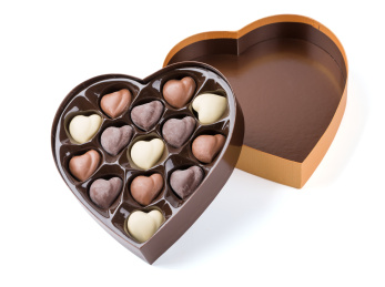 box of heart shaped chocolates. valentines candy