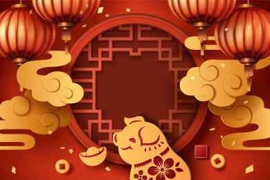 猪年剪纸风格背景