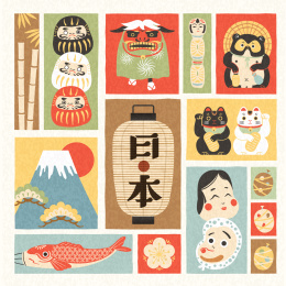 日本观光旅游海报，传统象征集合