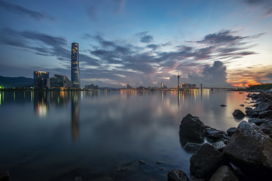 珠海横琴金融岛，澳门城市风光