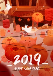 2019猪年红色插画