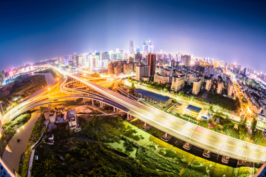 长沙城市夜景俯瞰与高速公路