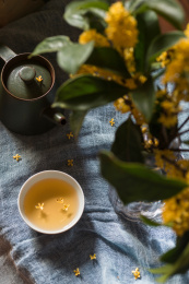 甜香桂花普洱茶和插花