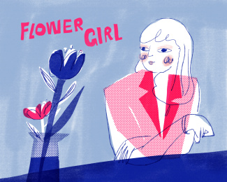 女孩和花的手绘插画