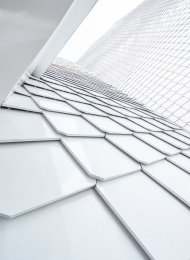 Close up of abstract geometric structure white wall and rooftop