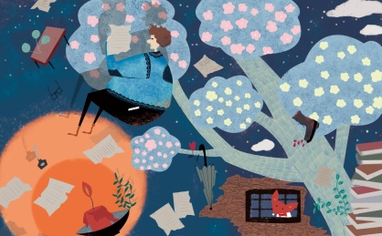 儿童插画安徒生童话故事小木屋里的学者