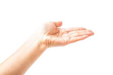 亚洲女性单手拖举手势概念图