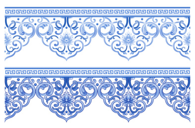 古典的青花瓷花纹图案装饰花边