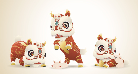 传统舞狮装扮与小猪