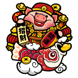 骑锦鲤的财神招财猪