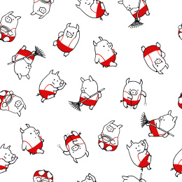 矢量猪年新年灯笼和小猪插图四方连续图案