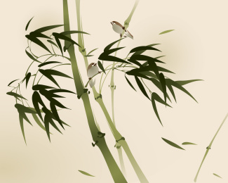 东方风格的绘画，竹枝。