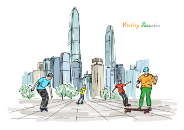 手绘深圳滑板青年 矢量