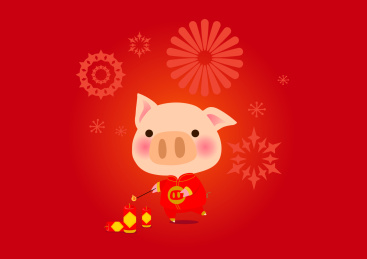 放鞭炮的可爱猪 红色