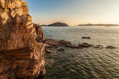 中国山东烟台蓬莱渤海长山群岛庙岛国海岸风光