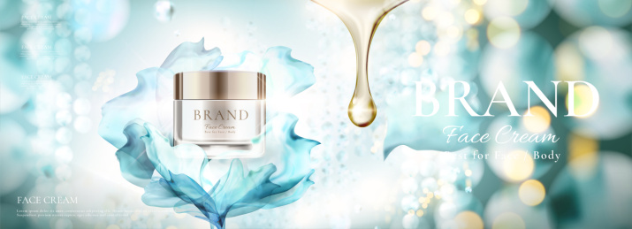 蓝闪烁高雅面霜横幅写实插图广告