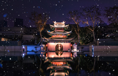 南京夫子庙江南贡院明远楼雪夜