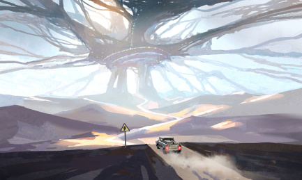 奇异的科幻场景，数字绘画。