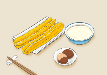 中式早餐油条豆浆茶叶蛋