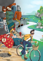 环保主题逃离城市复古时尚插画海报