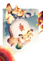 卡通喜庆可爱猪年插画