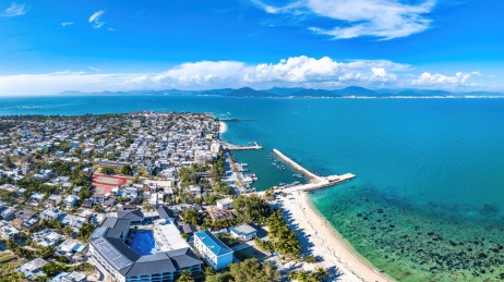 West Island Aerial View, a Tourist Attraction Combining Local Fishing Village and Resort Facilities in Sanya, Hainan Island, China