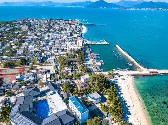 West Island Aerial View, a Tourist Attraction Combining Local Fishing Village and Resort Facilities in Sanya, Hainan Island, China