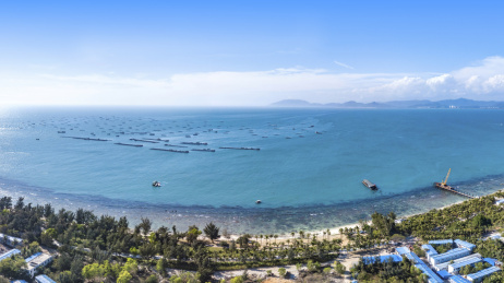 West Island Aerial View, a Tourist Attraction Combining Local Fishing Village and Resort Facilities in Sanya, Hainan Island, China