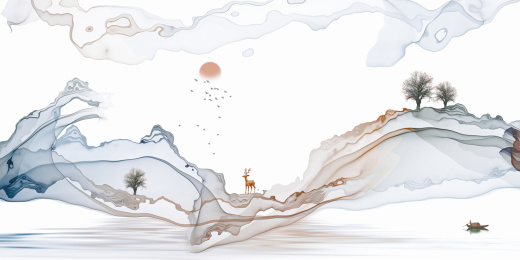 宽幅抽象山水画意境水墨背景