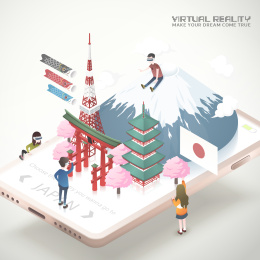 全彩日本旅游虚拟等轴测插图