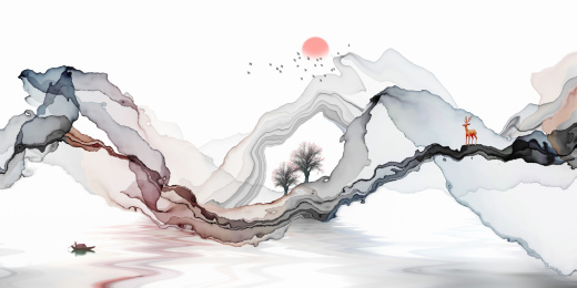 水墨山水画抽象写意线条装饰背景