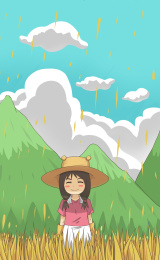 谷雨可爱美少女带着草帽在农田耕种