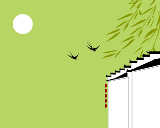 春天 徽州建筑风景矢量