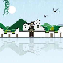 春天 徽州建筑风景矢量
