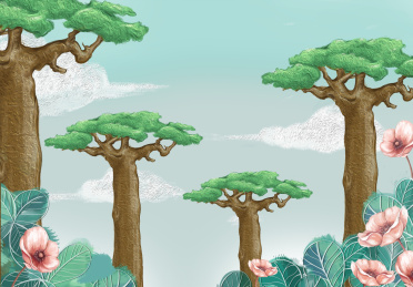 猴面包树小清新自然手绘插画