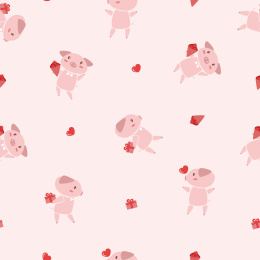 情人节小猪平铺印花图案