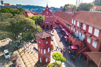 The Red Dutch Square, Landmark Buildings of Melaka City, a UNESCO World Heritage Site of the Straits of Malacca in Malaysia, Southeast Asia