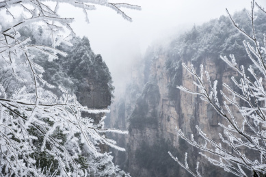 冬天下雪的张家界风光