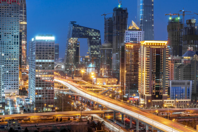 中国北京市夏季CBD城市繁华夜景