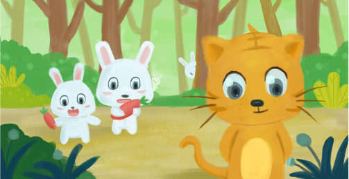兔子和老虎在森林散步