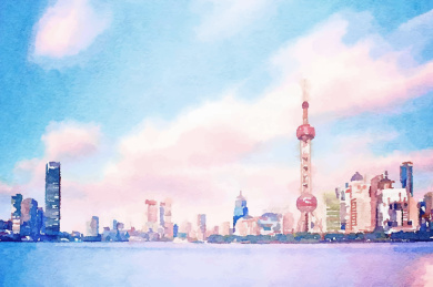 上海外滩全景 水彩
