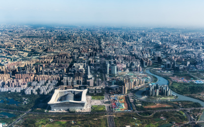 航拍成都城市中轴线