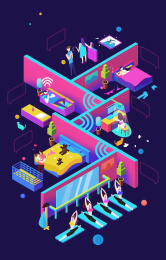 2.5D群居场景插画