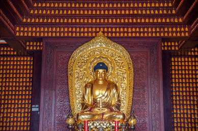 深圳弘法寺的金色如来佛雕像
