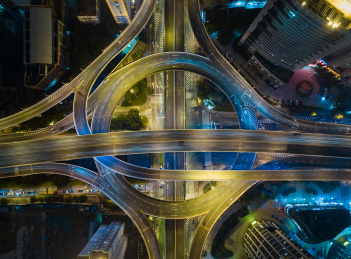 航拍上海鲁班路立交夜景建筑风光