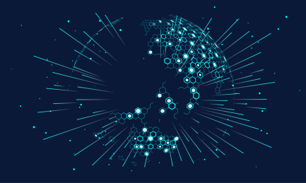 六边形矢量网格地球 代表了互联网、大数据和云计算